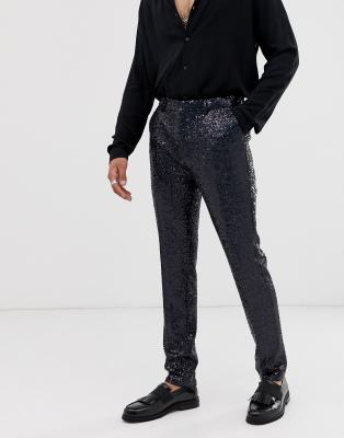 black sequin skinny pants