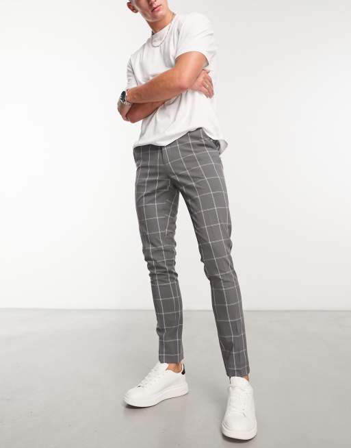 ASOS DESIGN super skinny smart pants in charcoal window pane plaid