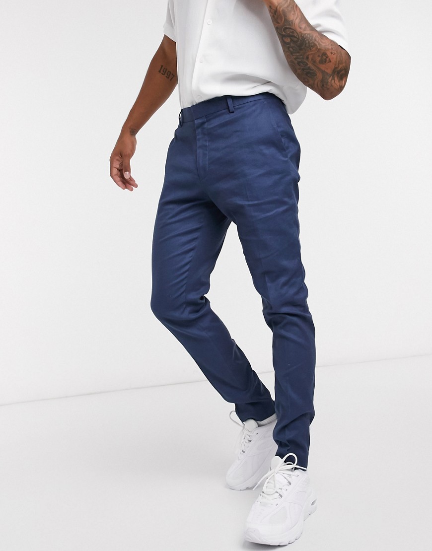 ASOS DESIGN super skinny smart pants in navy linen