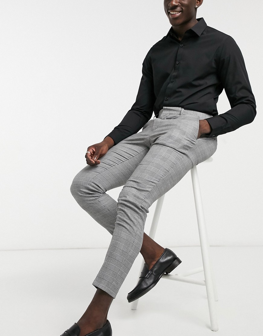 ASOS DESIGN super skinny smart pants in prince of wales check-Black