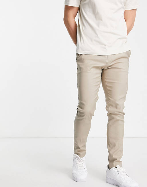 ASOS DESIGN super skinny smart pants in stone linen mix | ASOS