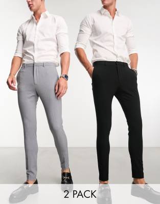 Asos Design Super Skinny Smart Pants Multipack In Black & Gray