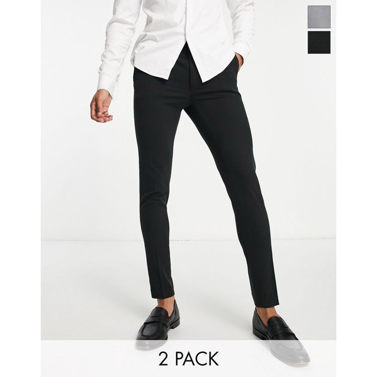 ASOS DESIGN super skinny smart pants multipack in black & gray