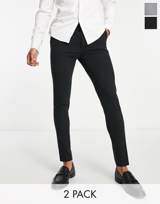 ASOS DESIGN super skinny smart pants multipack in black and grey