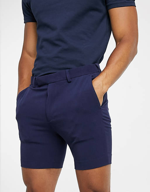 Men super skinny smart shorts in navy 