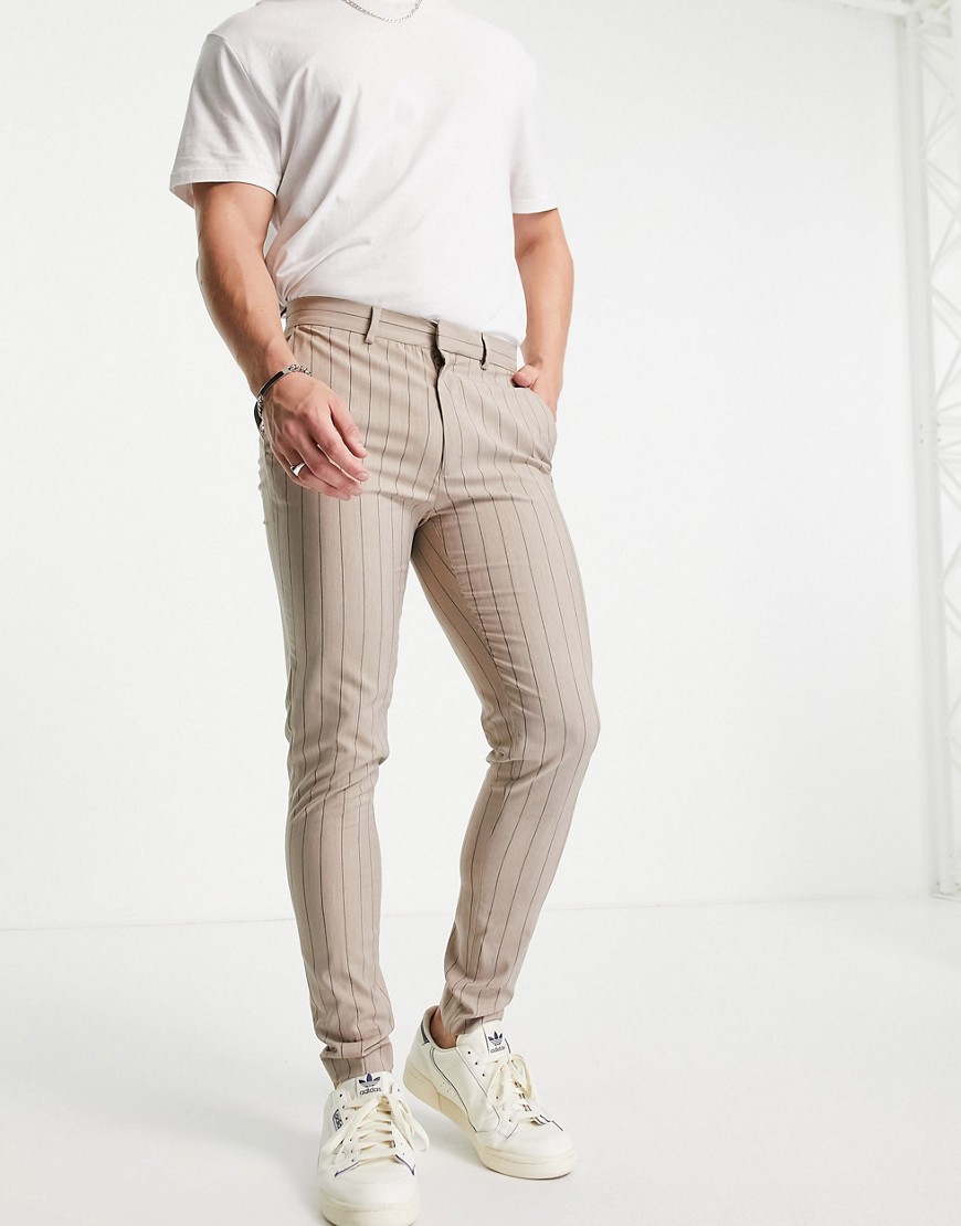 ASOS DESIGN super skinny smart sweatpants in stone pin stripe-Neutral