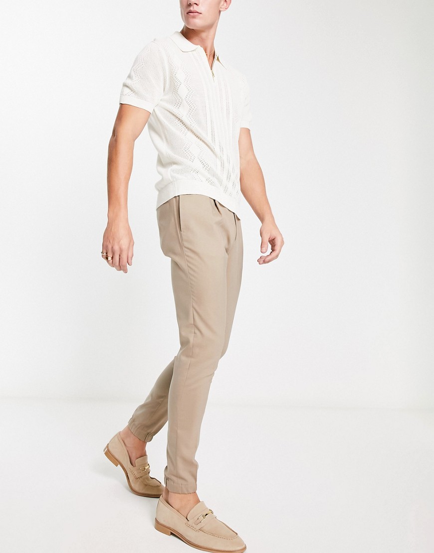 Shop Asos Design Super Skinny Smart Sweatpants In Stone-neutral
