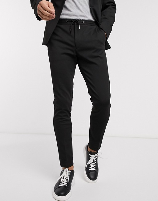 ASOS DESIGN super skinny smart trouser in black jersey with drawcord waistband