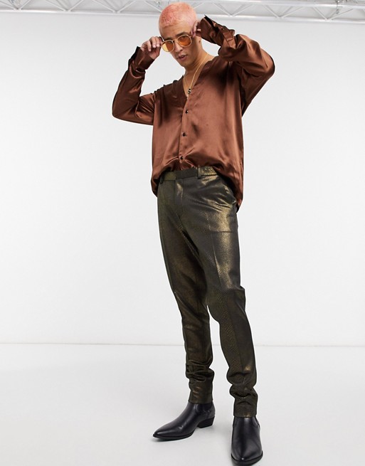 ASOS DESIGN super skinny smart trouser in gold snakeskin