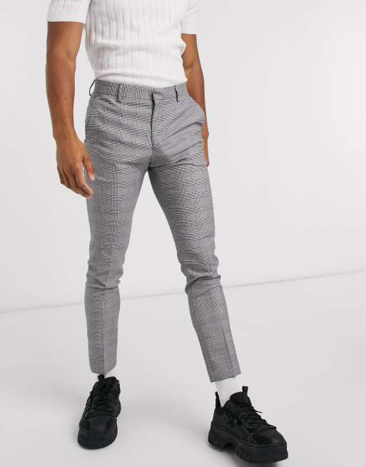 ASOS DESIGN super skinny smart pants in gray prince of wales check