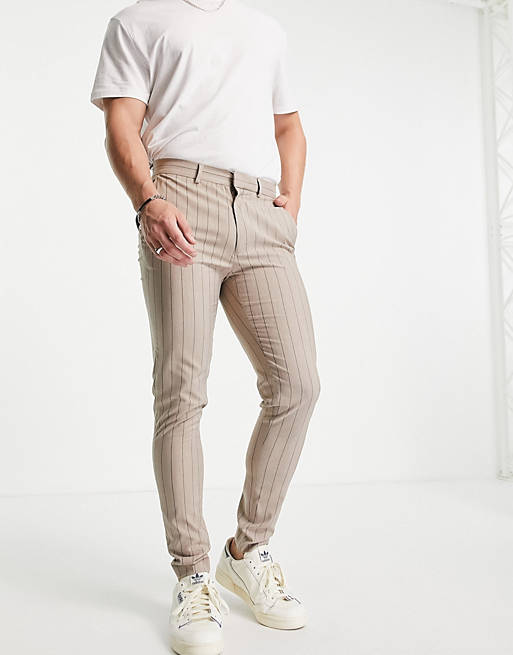 Suits super skinny smart trouser in stone pin stripe 