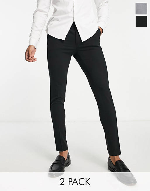 Men super skinny smart trouser multipack in black & grey 