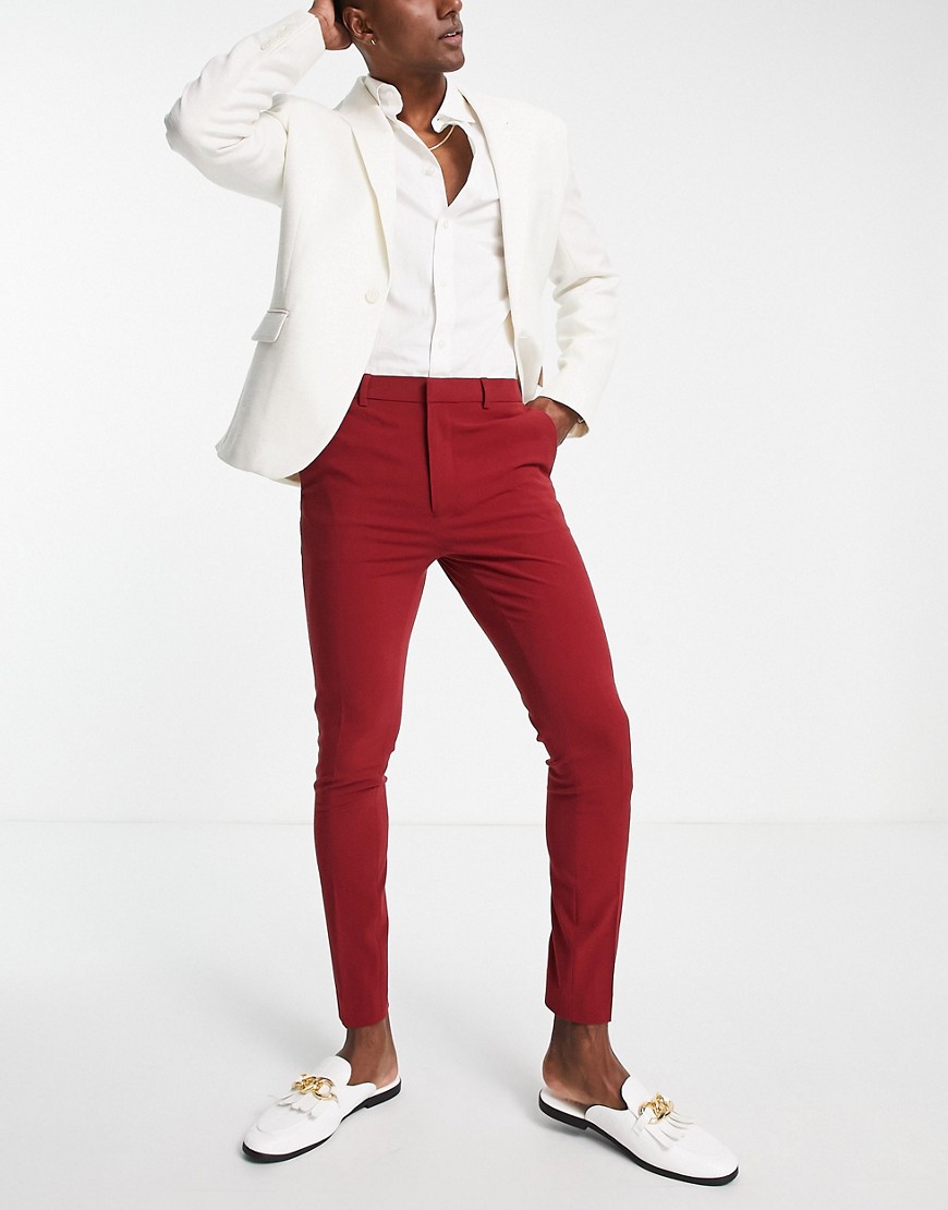 ASOS DESIGN super skinny smart trousers in burgundy-Red