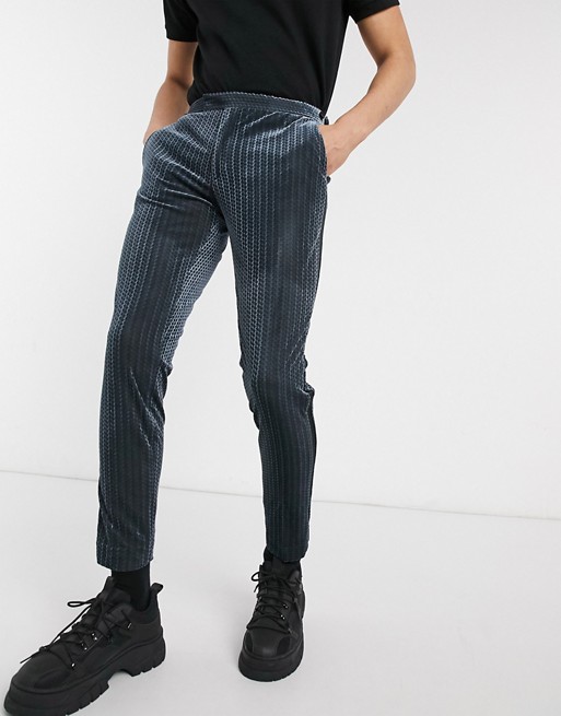 ASOS DESIGN super skinny smart trousers in grey textured velvet