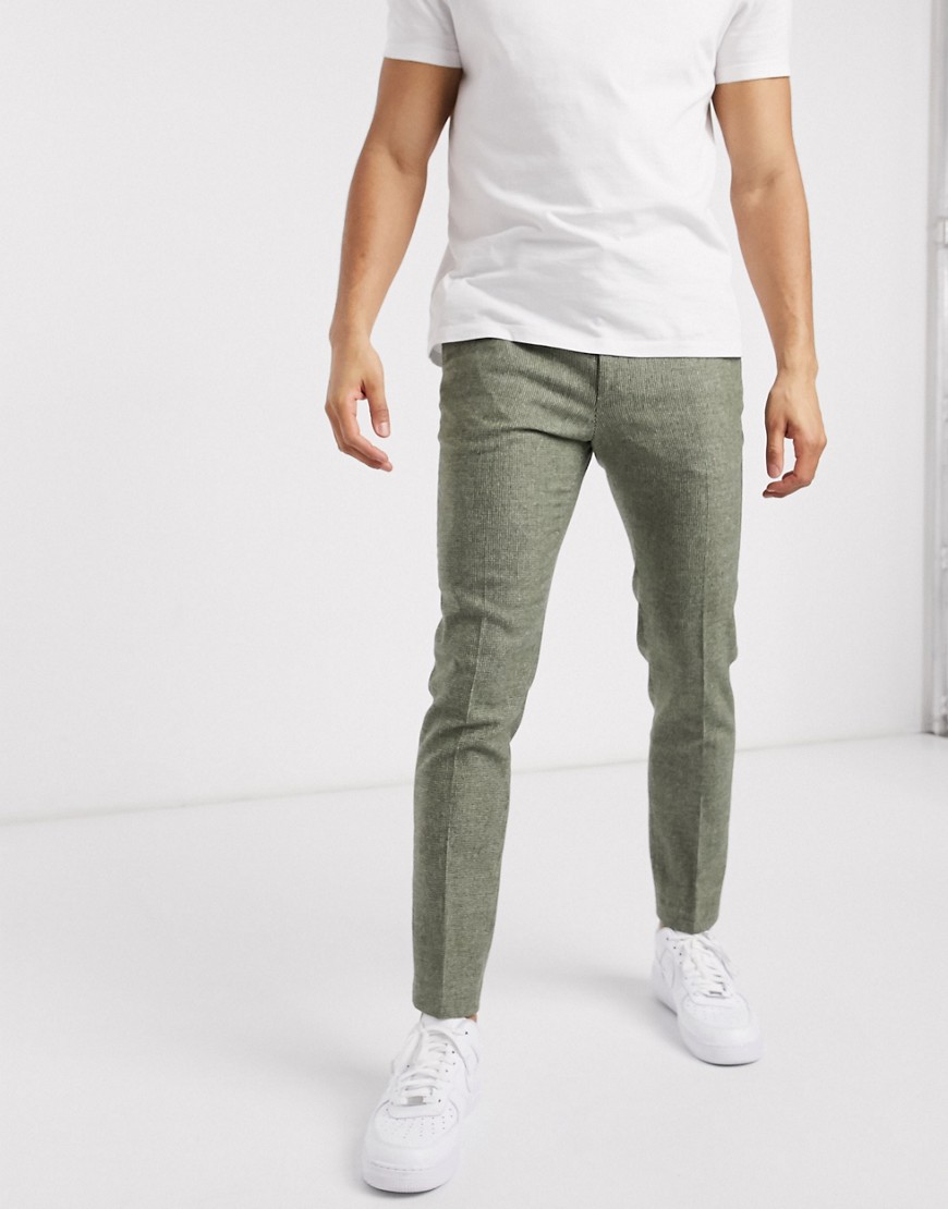 ASOS DESIGN super skinny smart trousers in mid green dog tooth-Grey