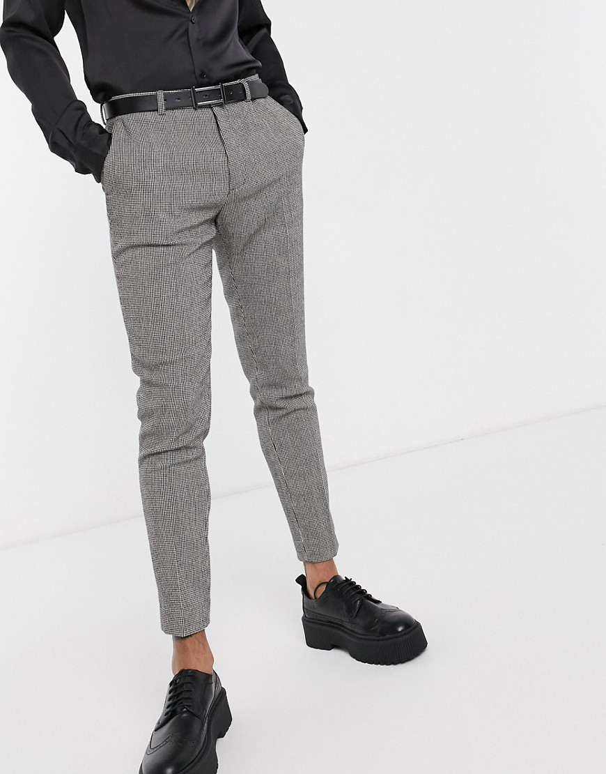 ASOS DESIGN super skinny smart trousers in monochrome dog tooth-Black