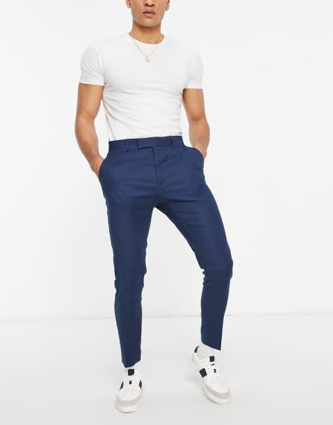 ASOS DESIGN super skinny smart trousers in navy linen mix - view 1