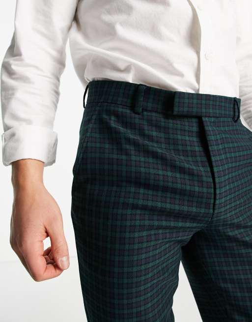 Navy best sale tartan trousers