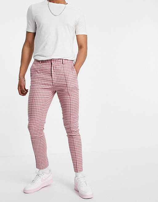 ASOS DESIGN super skinny smart trousers in pink gingham