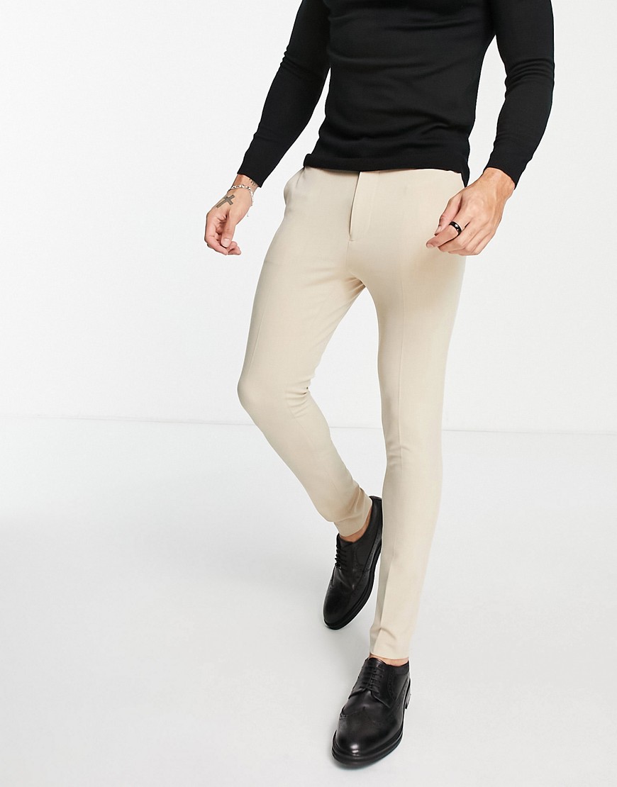 ASOS DESIGN super skinny smart trousers in stone-Neutral