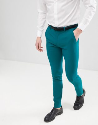 super skinny smart trousers in teal-Green