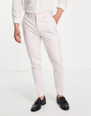 ASOS DESIGN super skinny smart trousers with pastel pink pin dot