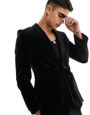 Asos Design Super Skinny Tuxedo Suit Jacket In Black In Black