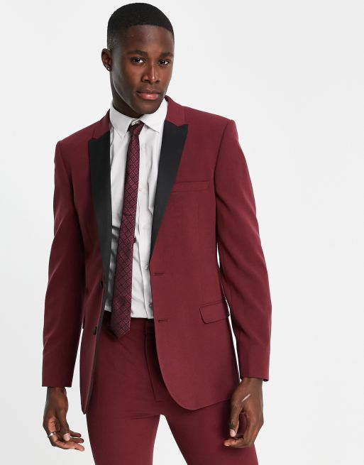 ASOS DESIGN - Super skinny smokingjasje in bordeauxrood met zwarte revers