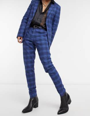 asos blue check suit