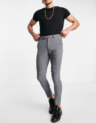 ASOS DESIGN super skinny soft tailored wool mix suit trouser in blue micro with grid check