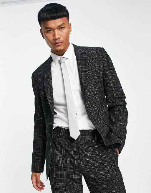 ASOS DESIGN super skinny suit jacket in black crosshatch