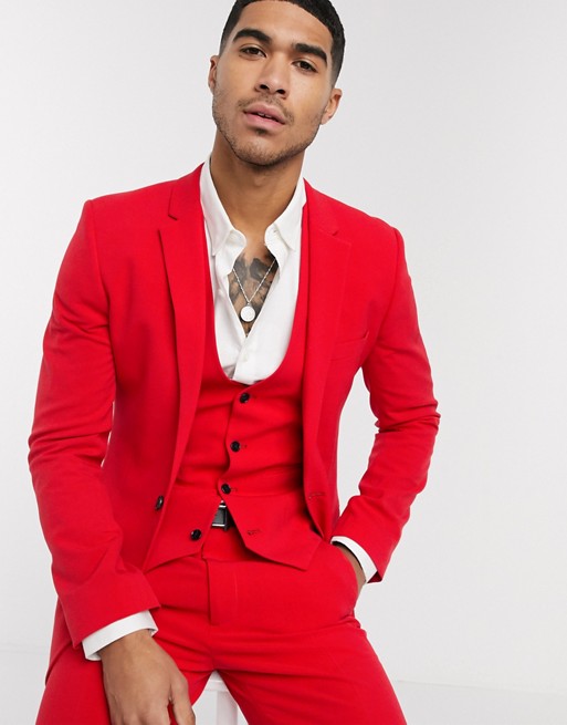 ASOS DESIGN super skinny suit jacket in bright red in four way stretch