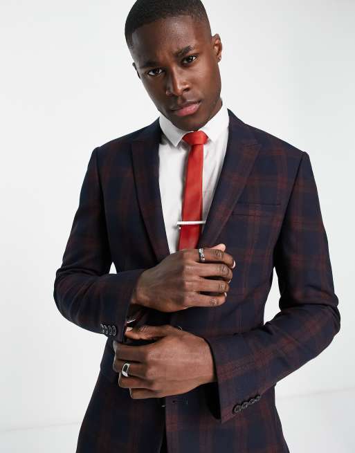 Burgundy clearance checkered suit