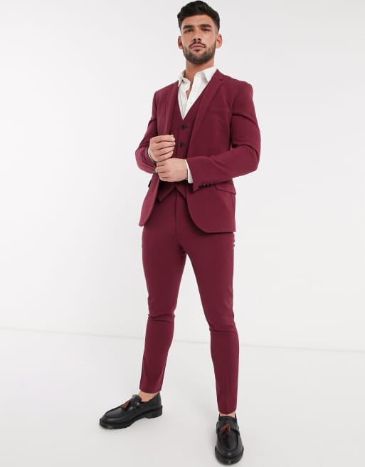 Burgundy cheap skinny suit