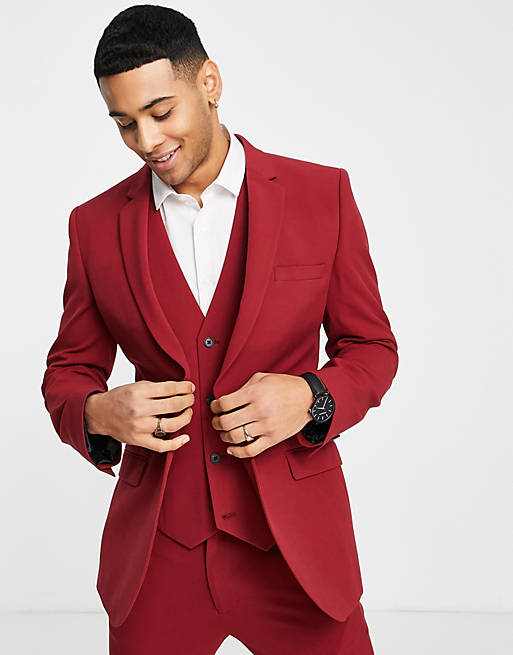 ASOS DESIGN super skinny suit jacket in burgundy | ASOS