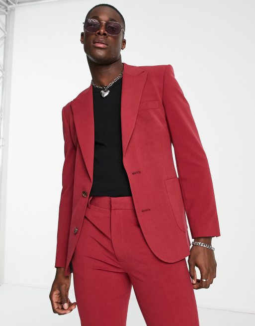 Asos mens burgundy on sale suit