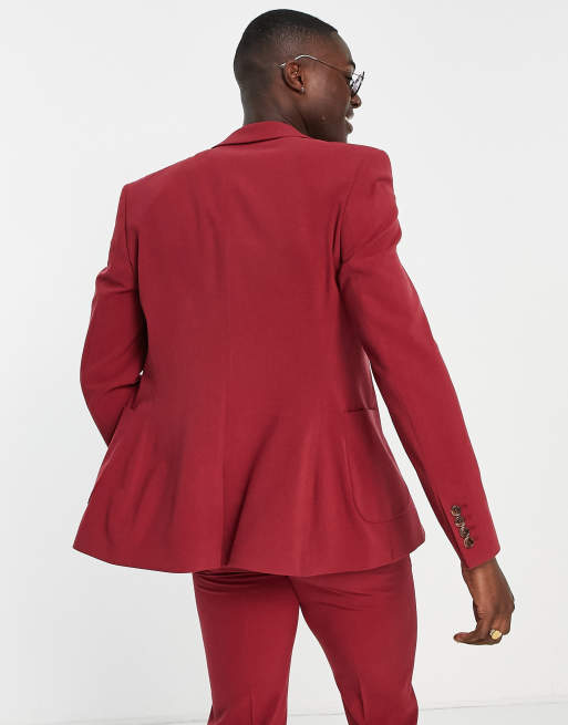 ASOS DESIGN super skinny suit jacket in burgundy, 2 of 4