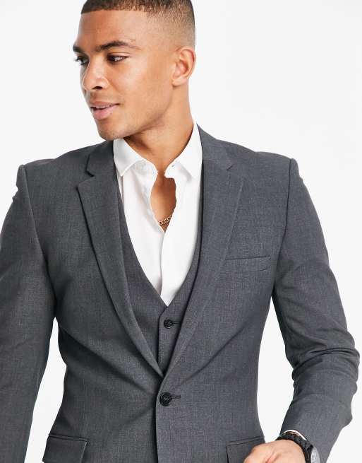 ASOS Super Skinny Four Button Suit in Charcoal