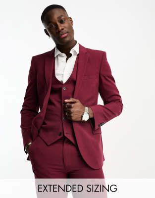 Asos Design Super Skinny Suit Jacket In Dark Burgundy-red