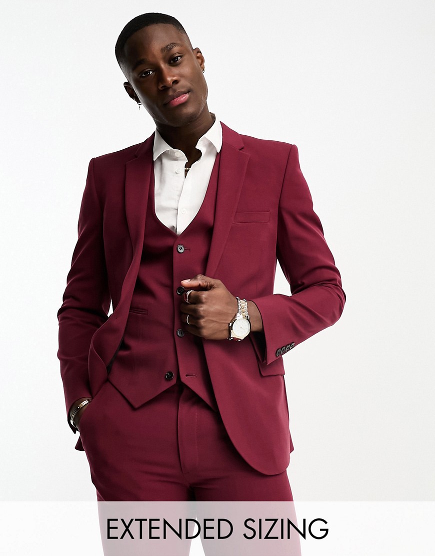 ASOS DESIGN super skinny suit jacket in dark burgundy-Red