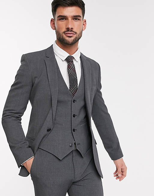 ASOS DESIGN super skinny suit jacket in four way stretch in charcoal