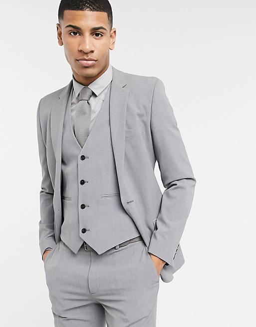 ASOS DESIGN super skinny suit jacket in four way stretch in mid grey