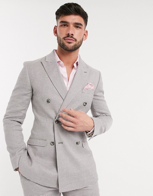 ASOS DESIGN super skinny suit jacket in grey linen blend houndstooth
