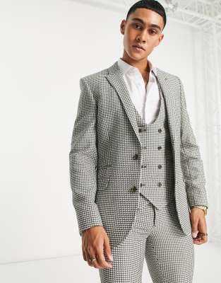 ASOS DESIGN super skinny suit jacket in khaki houndstooth-Green