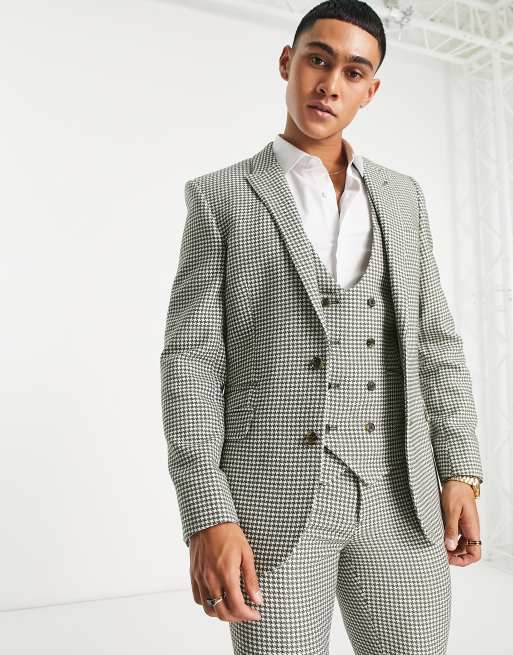 ASOS DESIGN super skinny suit jacket in khaki houndstooth