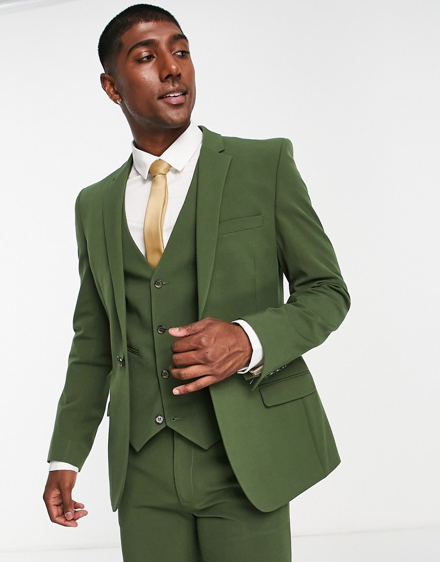 ASOS DESIGN super skinny suit jacket in khaki-Green