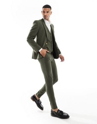 Asos Design Super Skinny Suit Jacket In Khaki-green