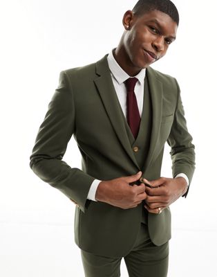 Asos Design Super Skinny Suit Jacket In Khaki-green