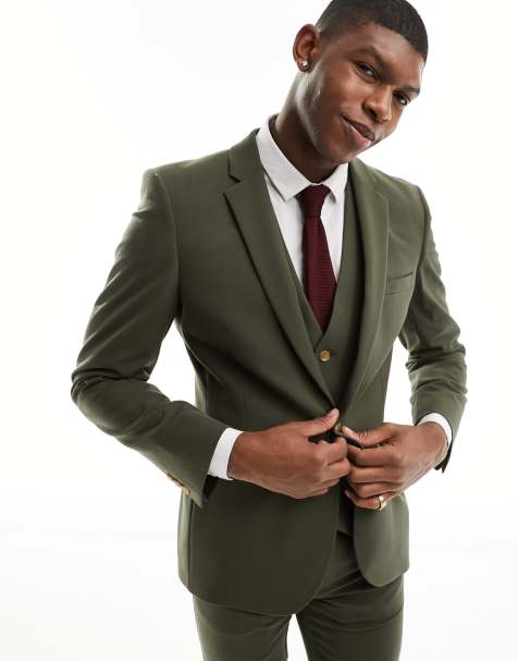 ASOS DESIGN regular suit jacket in burgundy pinstripe