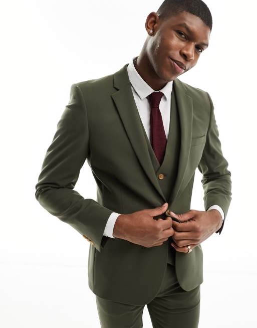 Slim Fit Khaki Green Suit Jacket